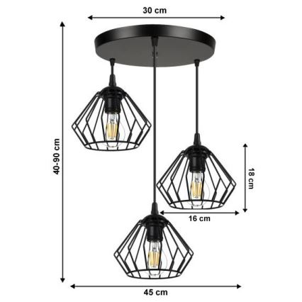 Suspension filaire CEED 3xE27/60W/230V noir