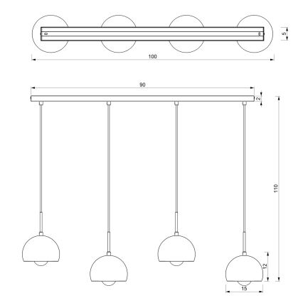 Suspension filaire COOL 4xE27/60W/230V noir