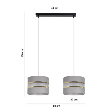 Suspension filaire CORAL 2xE27/60W/230V gris