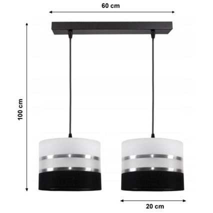 Suspension filaire CORAL 2xE27/60W/230V noire et blanche