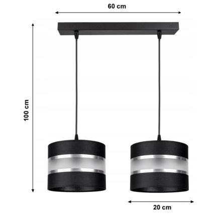 Suspension filaire CORAL 2xE27/60W/230V noire