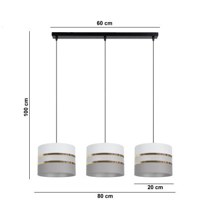 Suspension filaire CORAL 3xE27/60W/230V blanc/gris