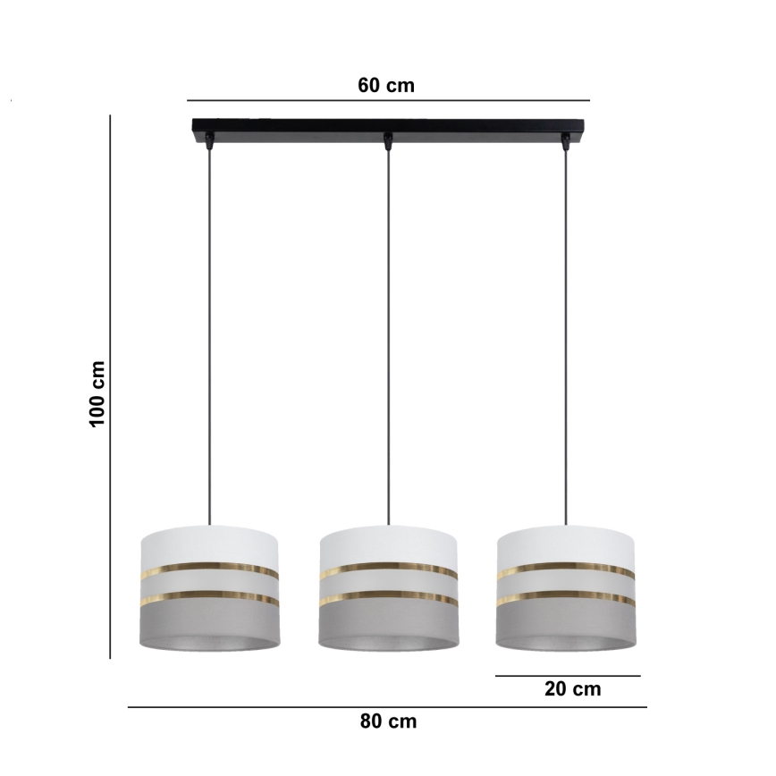 Suspension filaire CORAL 3xE27/60W/230V blanc/gris