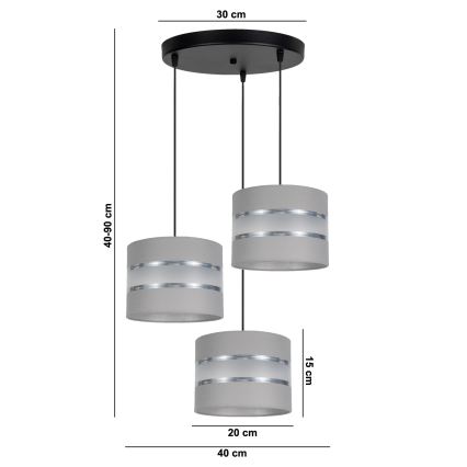 Suspension filaire CORAL 3xE27/60W/230V gris