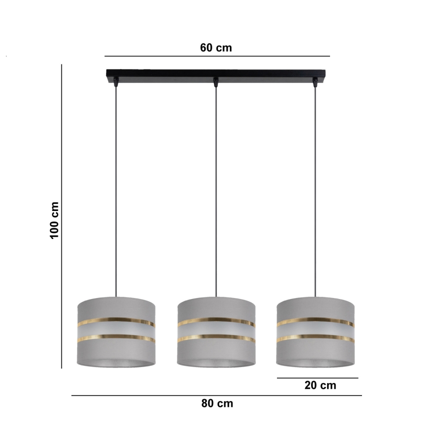 Suspension filaire CORAL 3xE27/60W/230V gris