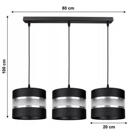 Suspension filaire CORAL 3xE27/60W/230V noire