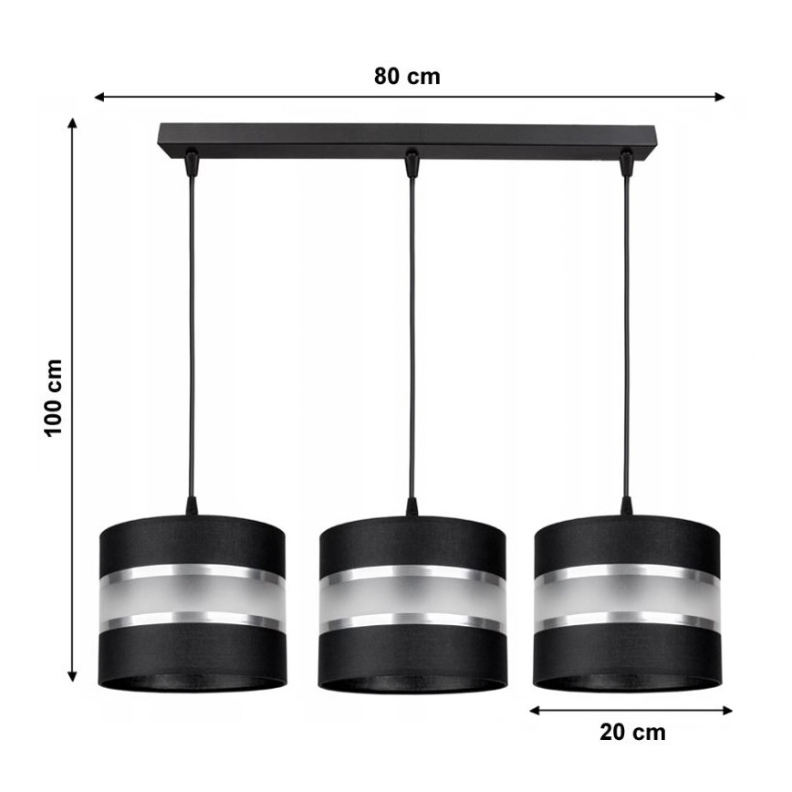 Suspension filaire CORAL 3xE27/60W/230V noire