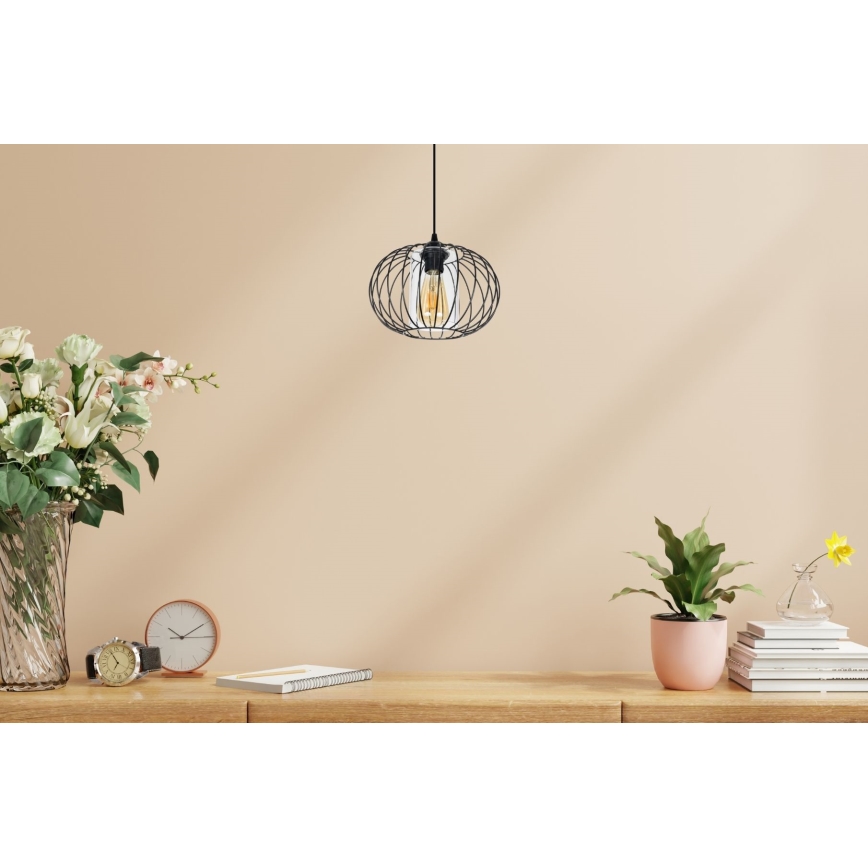Suspension filaire CORRINI 1xE27/60W/230V d. 25 cm noir/transparent