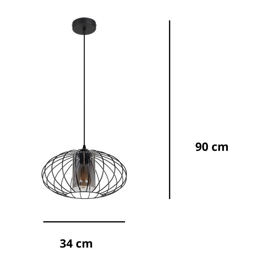 Suspension filaire CORRINI 1xE27/60W/230V d. 34 cm noir/gris