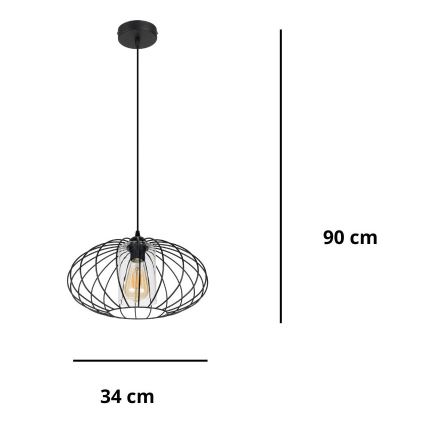 Suspension filaire CORRINI 1xE27/60W/230V d. 34 cm noir/transparent