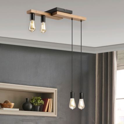 Suspension filaire CORTINA 4xE27/15W/230V noir/chêne