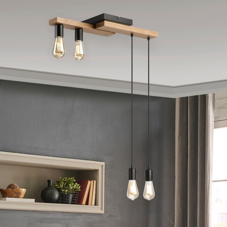 Suspension filaire CORTINA 4xE27/15W/230V noir/chêne