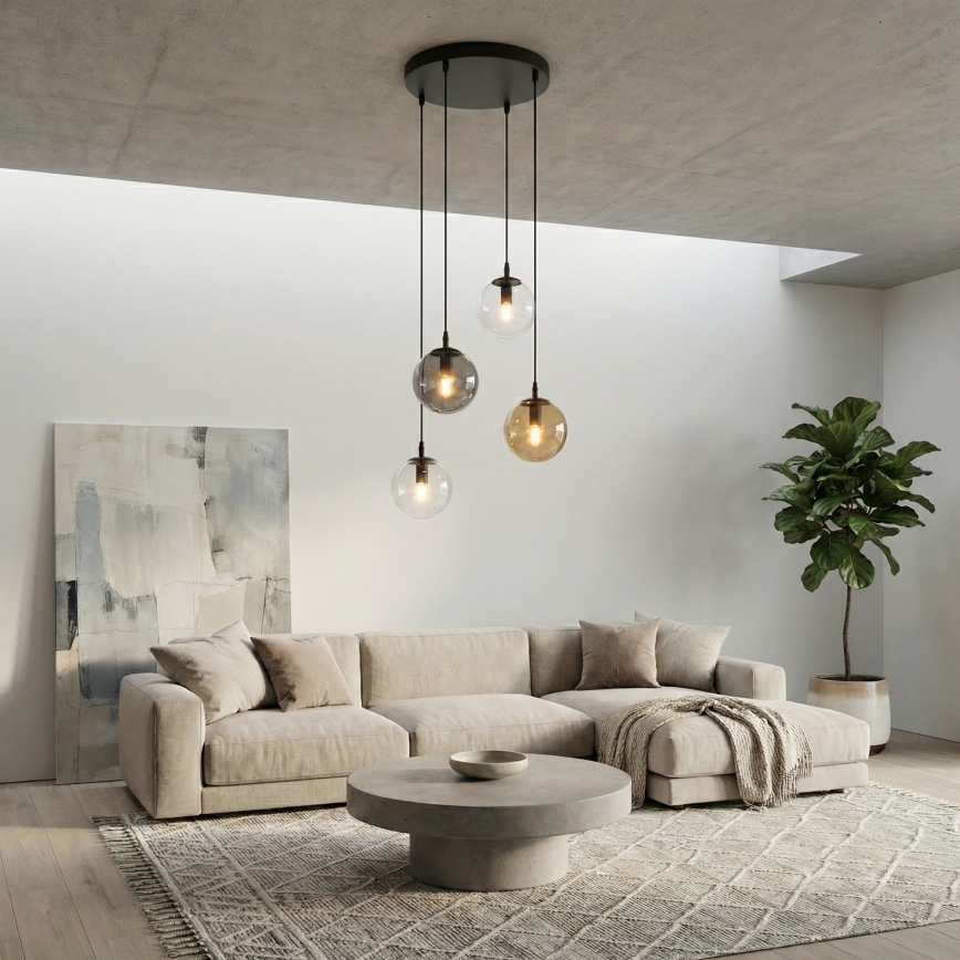 Suspension filaire COSMO 4xE14/10W/230V d. 40 cm noir/gris/beige/transparent