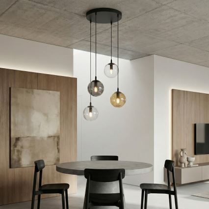 Suspension filaire COSMO 4xE14/10W/230V d. 40 cm noir/gris/beige/transparent