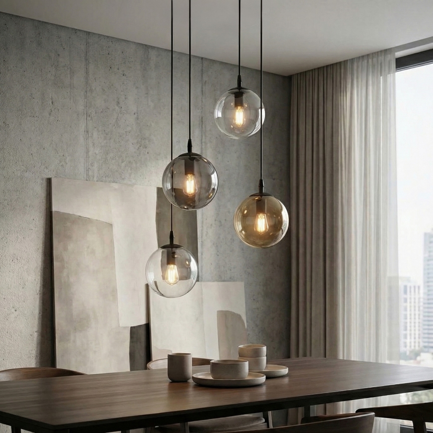 Suspension filaire COSMO 4xE14/10W/230V d. 40 cm noir/gris/beige/transparent