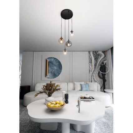 Suspension filaire COSMO 4xE14/10W/230V d. 40 cm noir/gris/beige/transparent