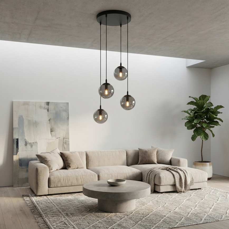 Suspension filaire COSMO 4xE14/10W/230V d. 40 cm noir/gris