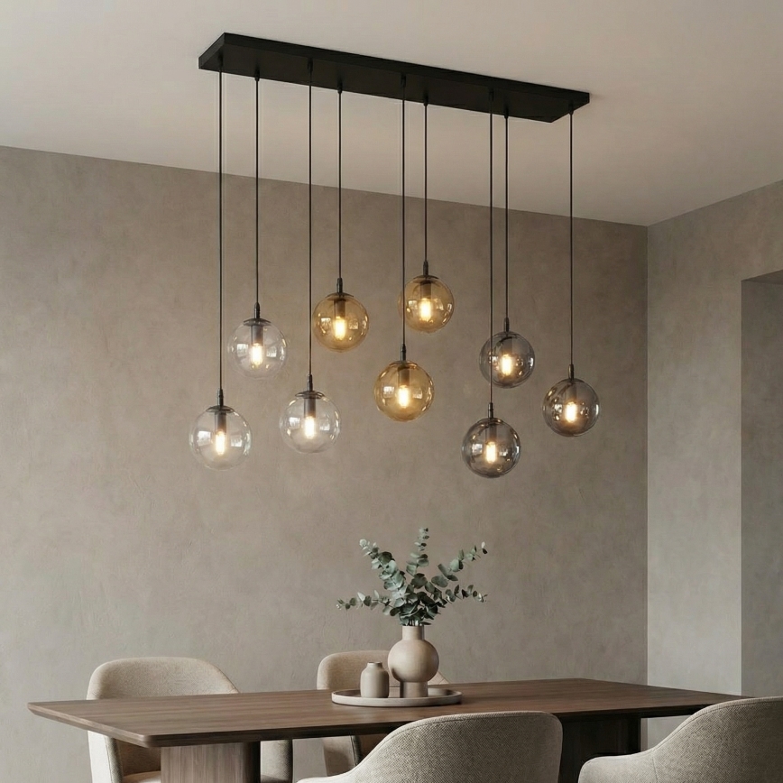 Suspension filaire COSMO 9xE14/10W/230V noir/gris/beige/transparent