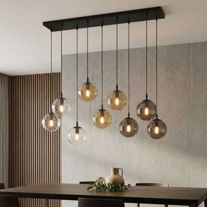 Suspension filaire COSMO 9xE14/10W/230V noir/gris/beige/transparent