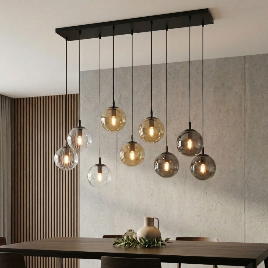 Suspension filaire COSMO 9xE14/10W/230V noir/gris/beige/transparent