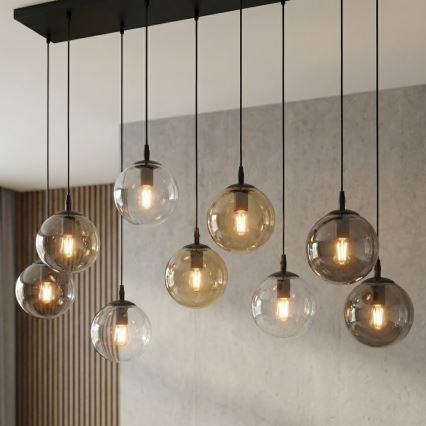 Suspension filaire COSMO 9xE14/10W/230V noir/gris/beige/transparent