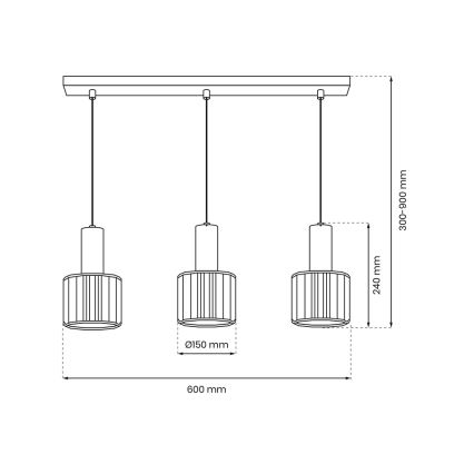 Suspension filaire CRISTAL 3xE27/60W/230V noir