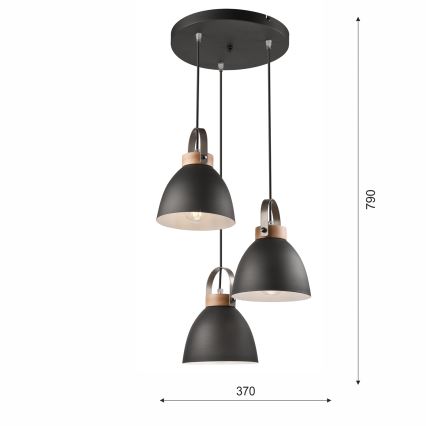 Suspension filaire DANIELLE 3xE27/60W/230V hêtre - certifié FSC