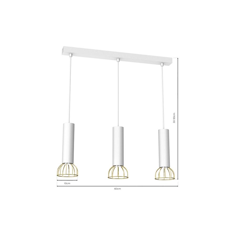 Suspension filaire DANTE 3xGU10/25W/230V blanche/dorée