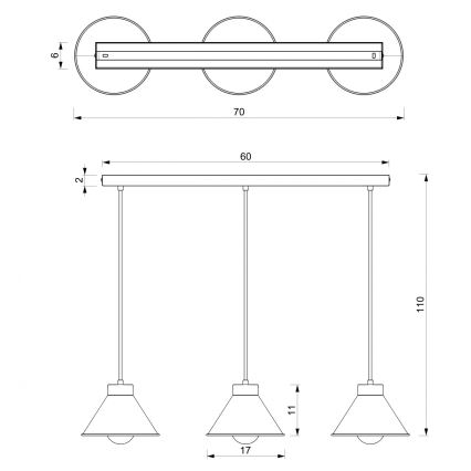 Suspension filaire DEMET 3xE27/60W/230V noir/doré