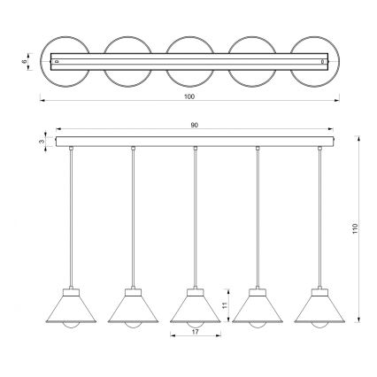 Suspension filaire DEMET 5xE27/60W/230V noir/doré