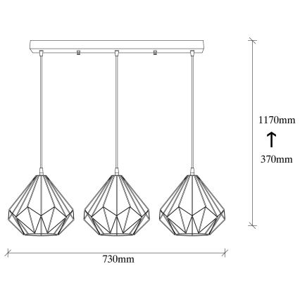 Suspension filaire DIAMOND 3xE27/100W/230V