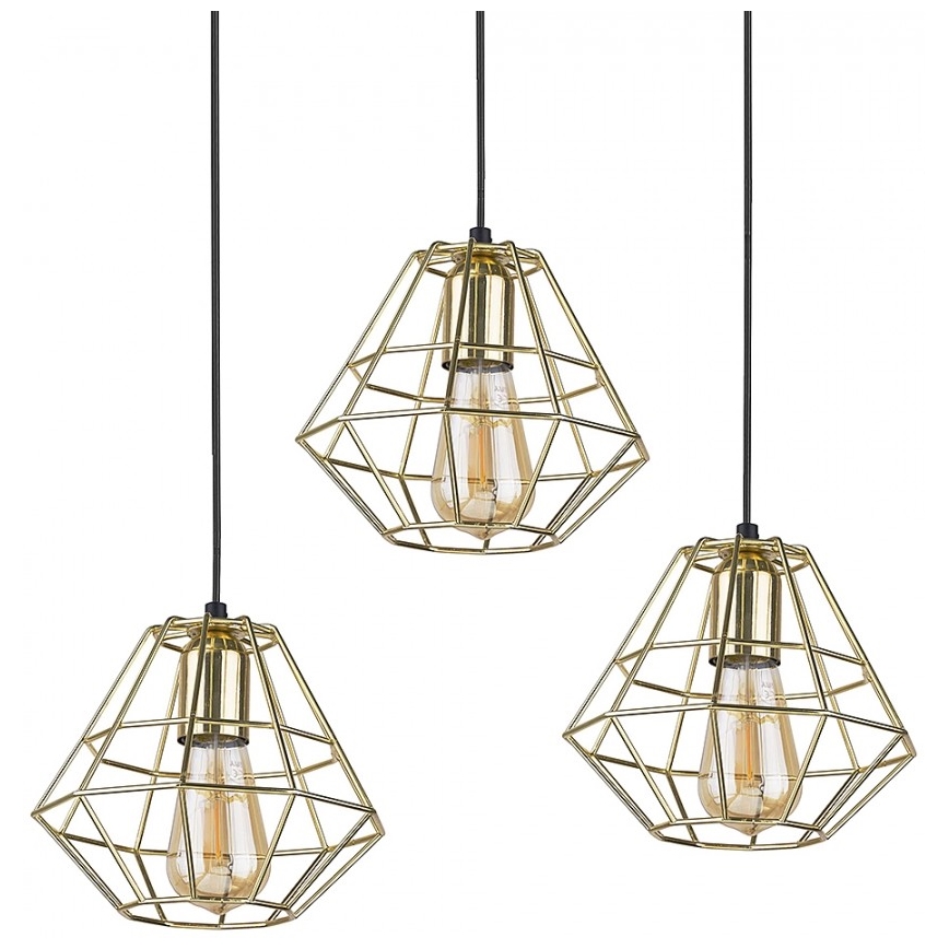 Suspension filaire DIAMOND 3xE27/60W/230V doré