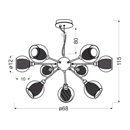 Suspension filaire DIXI 9xE14/40W/230V