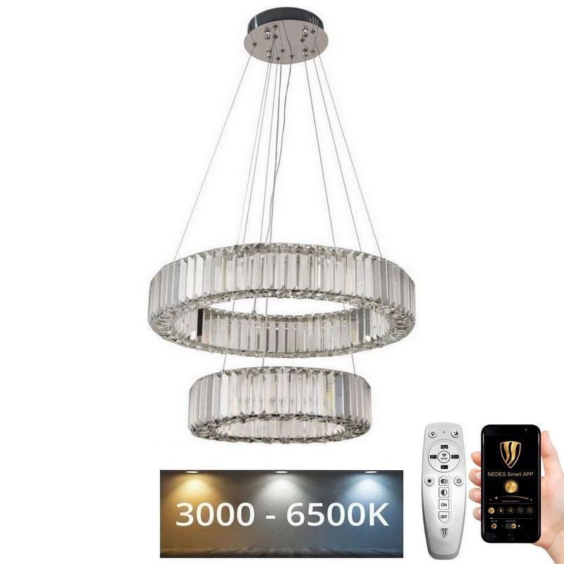 Suspension filaire en cristal à intensité variable LED/65W/230V 3000-6500K chrome brillant + télécommande