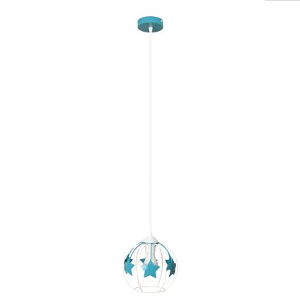 Suspension filaire enfant STARS 1xE27/15W/230V turquoise/blanc