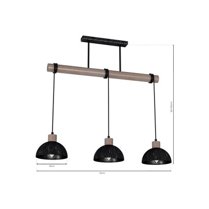 Suspension filaire ERIK 3xE27/60W/230V marron/noire