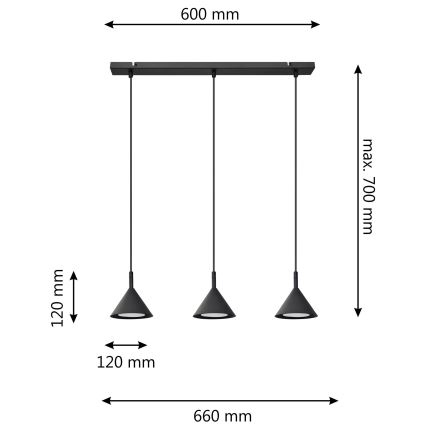 Suspension filaire ETNA 3xGX53/10W/230V noir