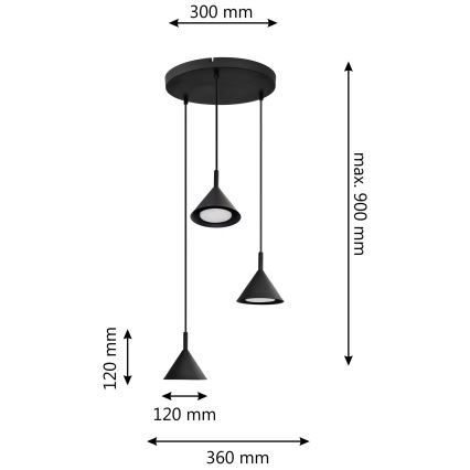 Suspension filaire ETNA 3xGX53/10W/230V noir