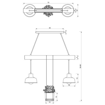 Suspension filaire FLORA 2xE27/60W/230V