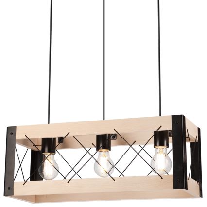 Suspension filaire FRIDA 3xE27/60W/230V noir/beige hêtre