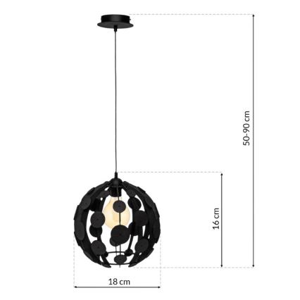 Suspension filaire GAIA 1xE27 / 60W / 230V noire Ø. 18 cm