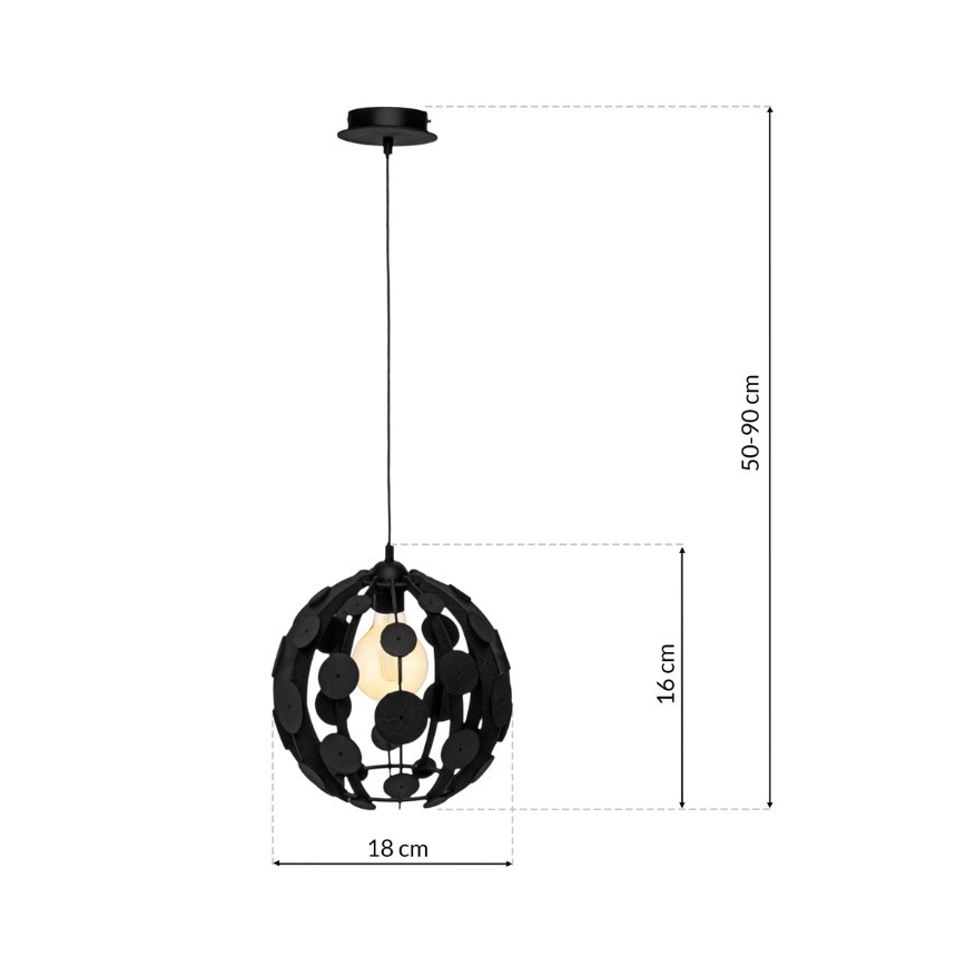 Suspension filaire GAIA 1xE27 / 60W / 230V noire Ø. 18 cm