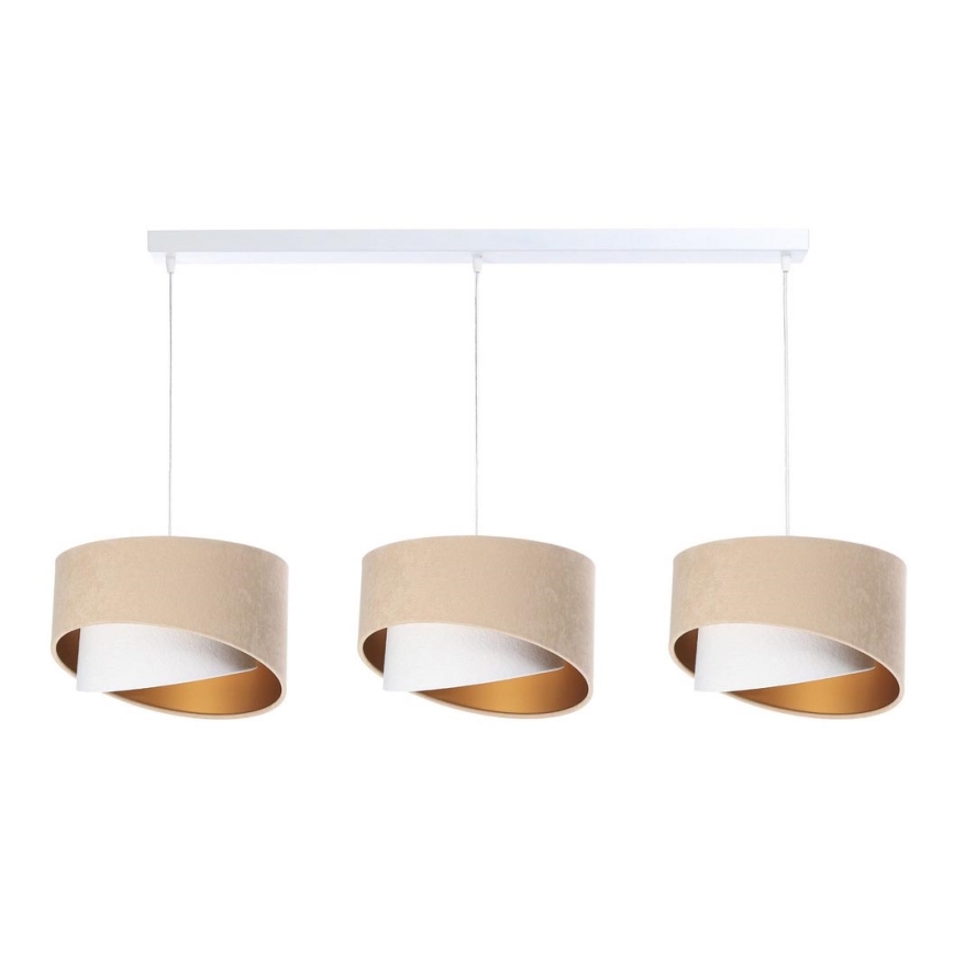 Suspension filaire GALAXY 3xE27/60W/230V beige/blanche/dorée