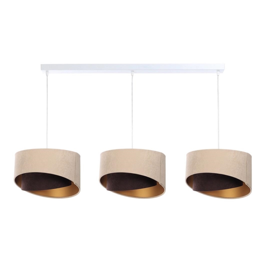 Suspension filaire GALAXY 3xE27/60W/230V beige/marron/dorée