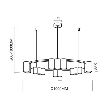 Suspension filaire GENESIS 15xGU10/8W/230V doré