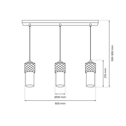 Suspension filaire GLAM 3xE27/60W/230V