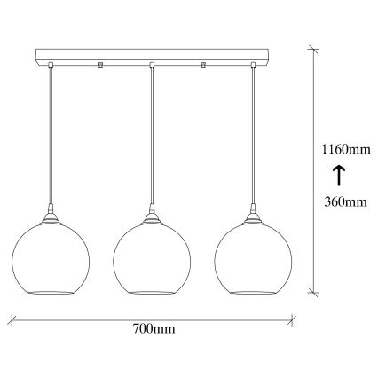 Suspension filaire GoLD 3xE27/40W/230V