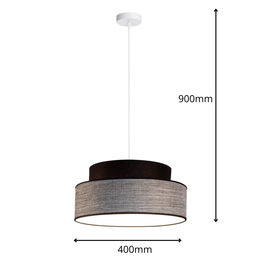 Suspension filaire GRACE 1xE27/60W/230V d. 40 cm noir/gris
