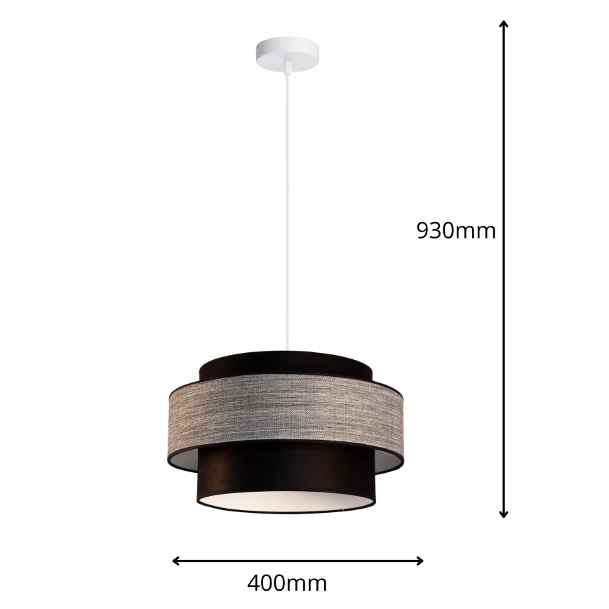 Suspension filaire GRACE 1xE27/60W/230V d. 40 cm noir/gris