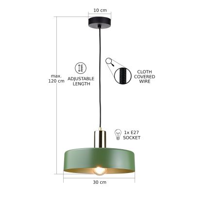 Suspension filaire HAKI 1xE27/60W/230V vert/noir/chrome brillant